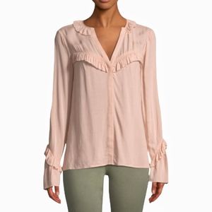 New PAIGE Montel Ruffle Button Up Blouse Dusty Rose Sz XS